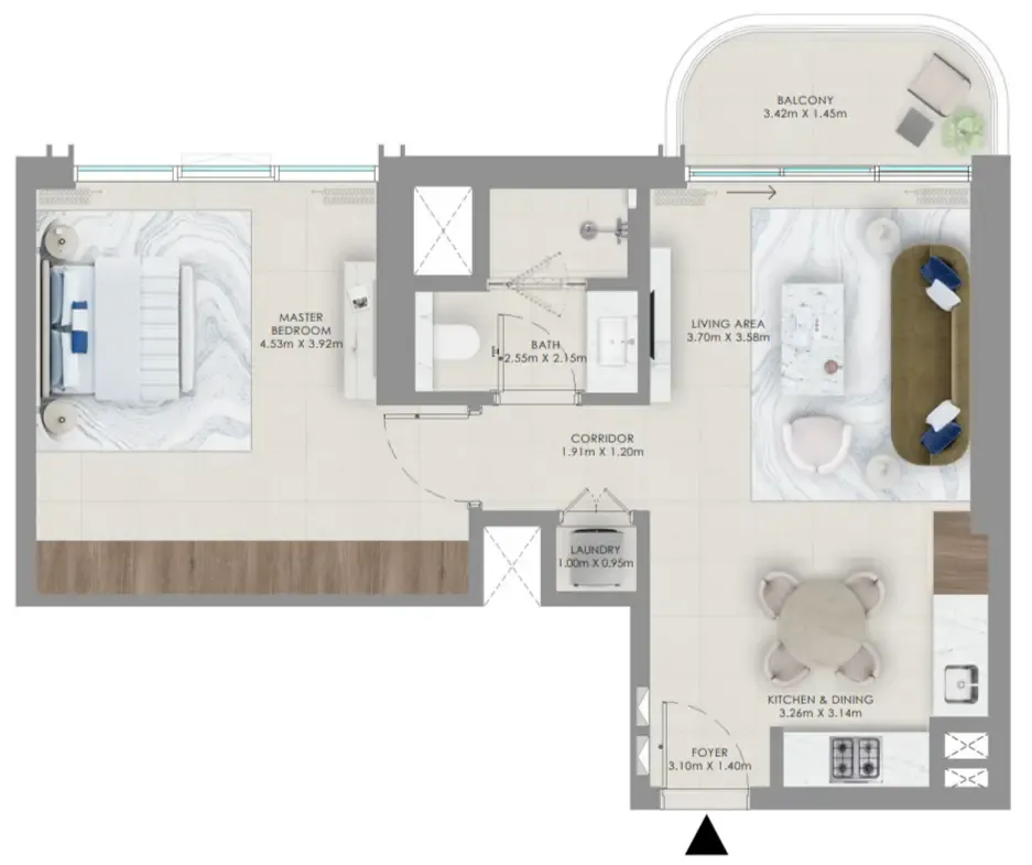 Baystar by Vida — планировка 1 BR Type B