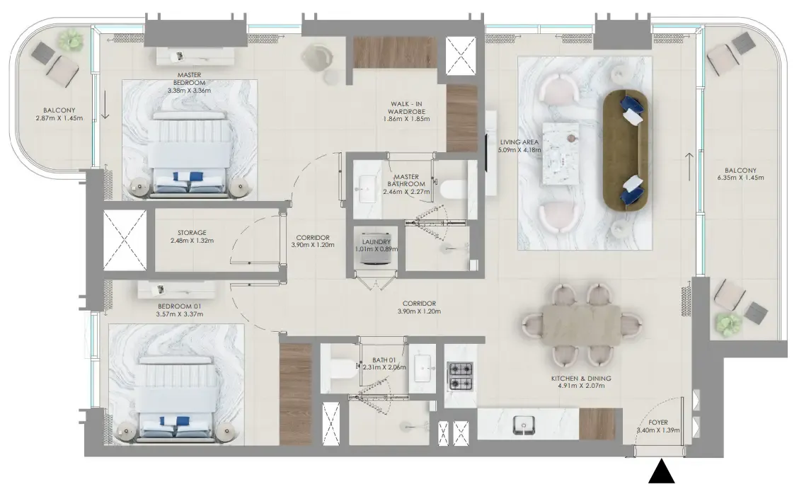 Baystar by Vida — планировка 2 BR Type A