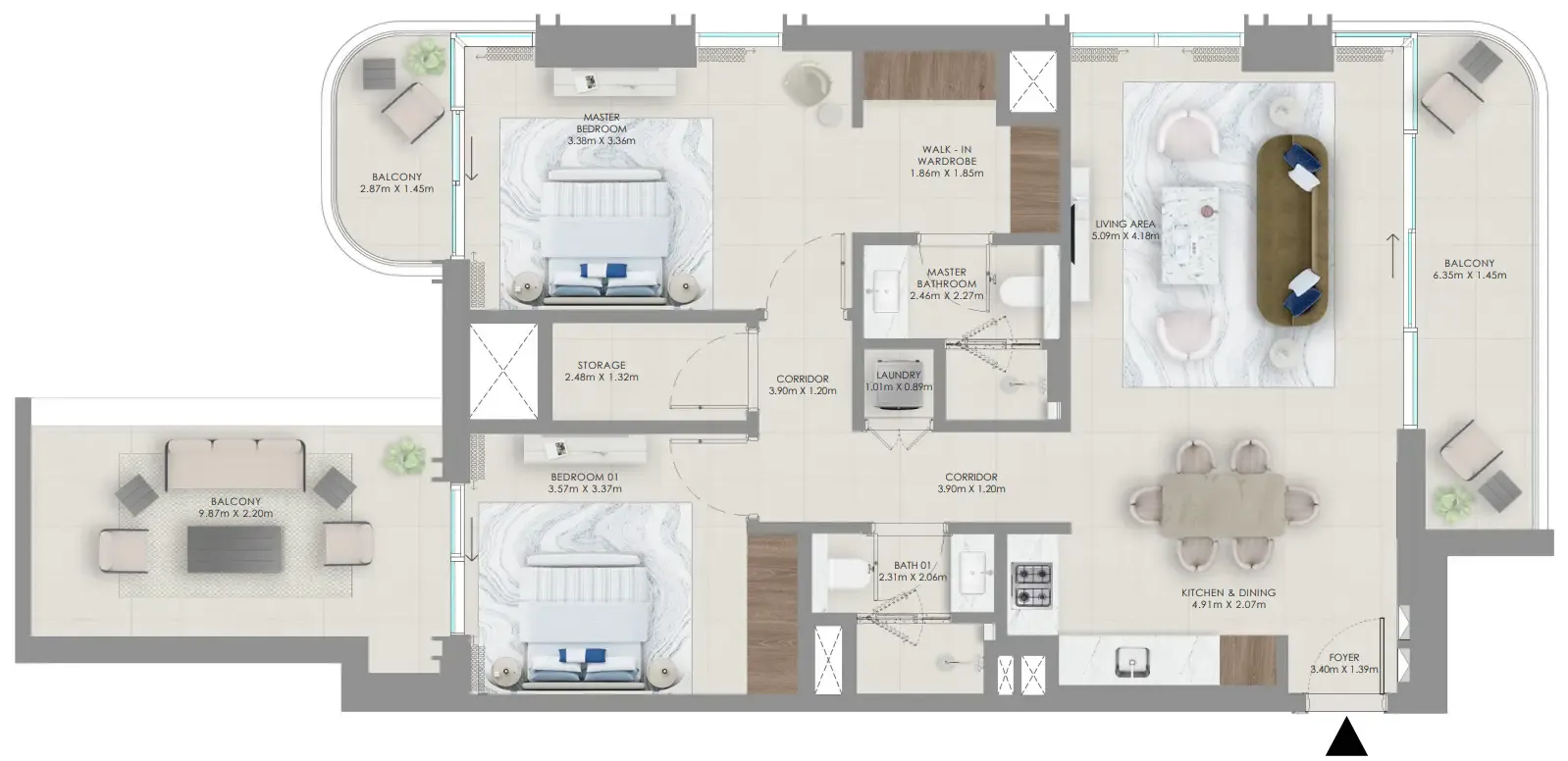 Baystar by Vida — планировка 2 BR Type B
