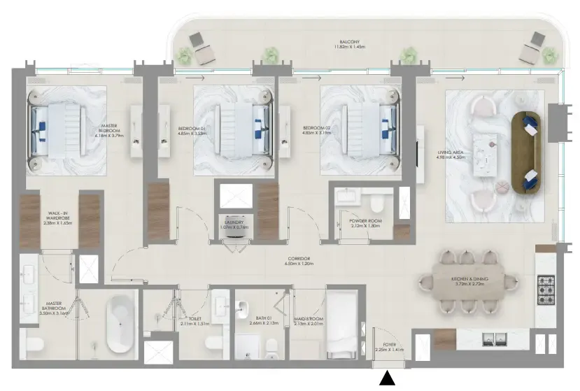 Baystar by Vida — планировка 3 BR Type A