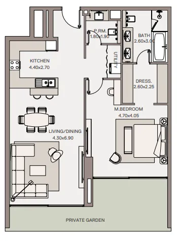 Haven Living — планировка 1 BR Type A