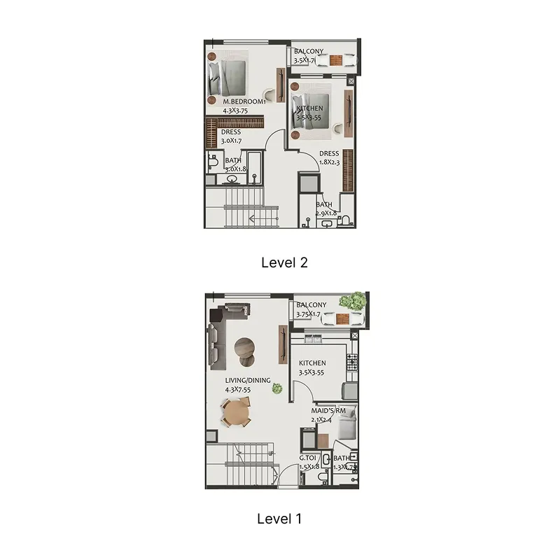 Hillside Residences — планировка 2 BR Dup