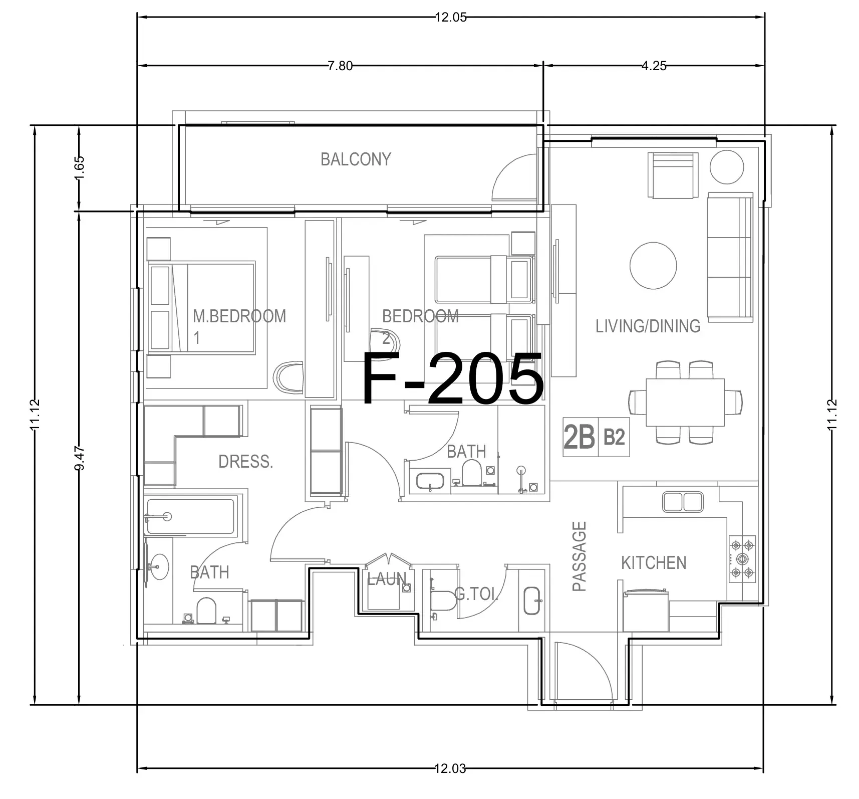 Hillside Residences — планировка 2 BR Type A