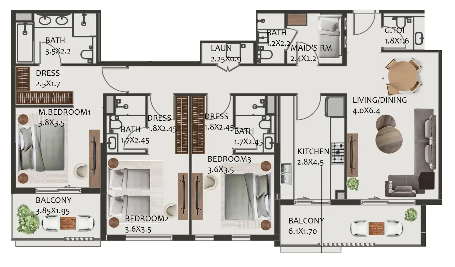 Hillside Residences — планировка 3 BR Type A