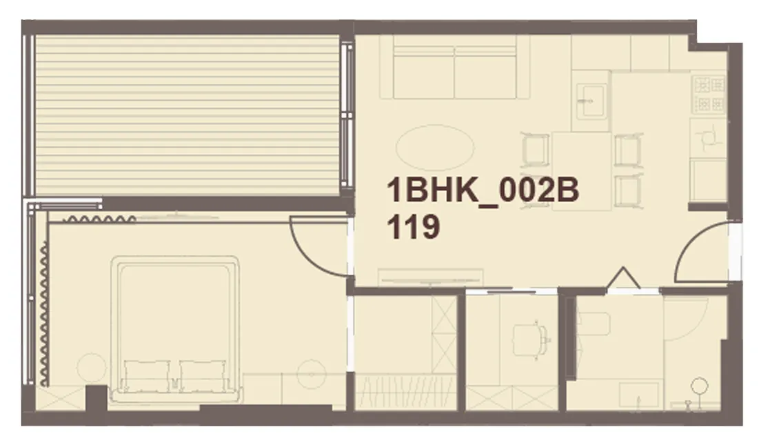 J-Haus Residence — планировка 1BR Type 002B