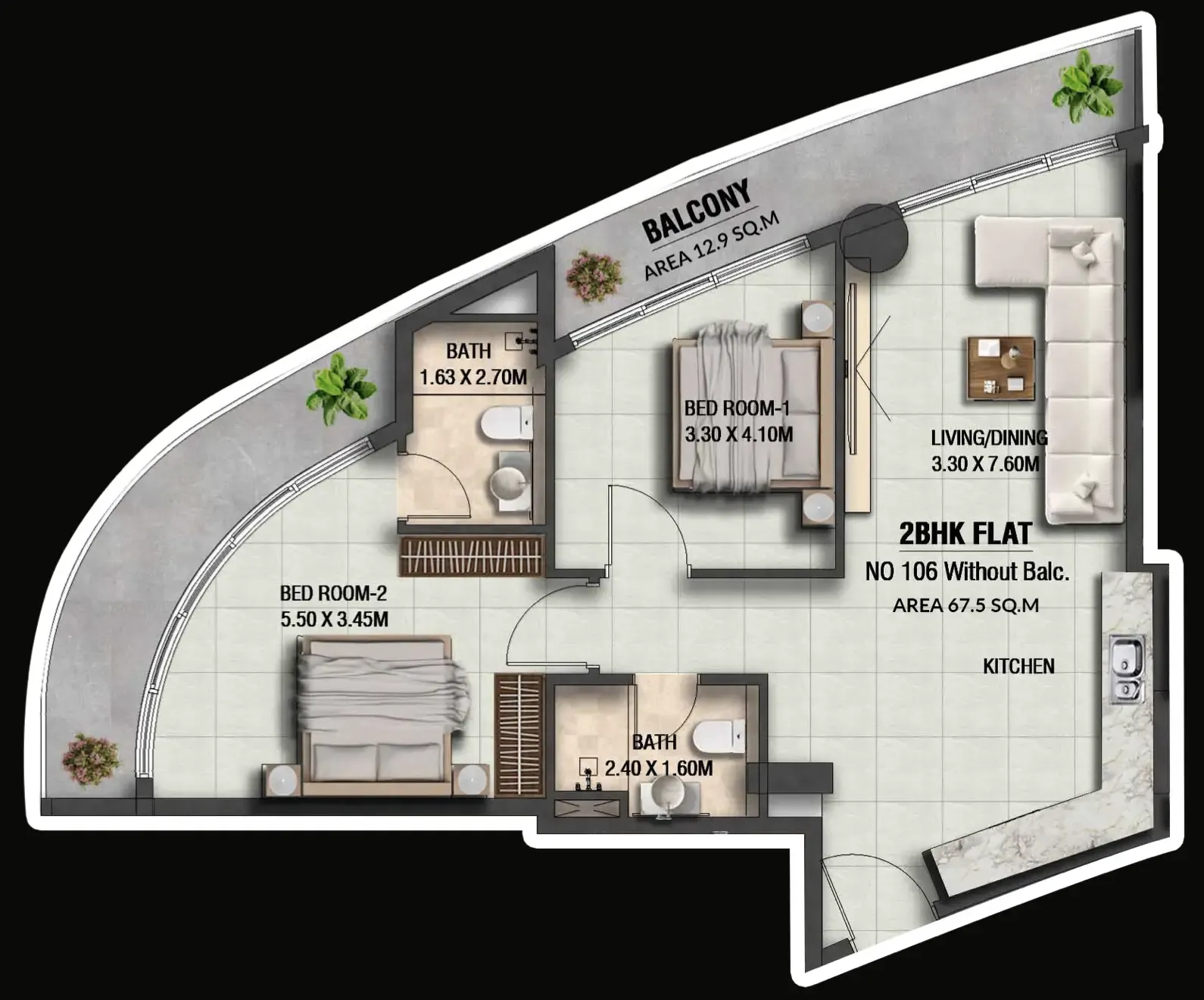 Lincoln Star Residence 4 — планировка 2 BR Type A