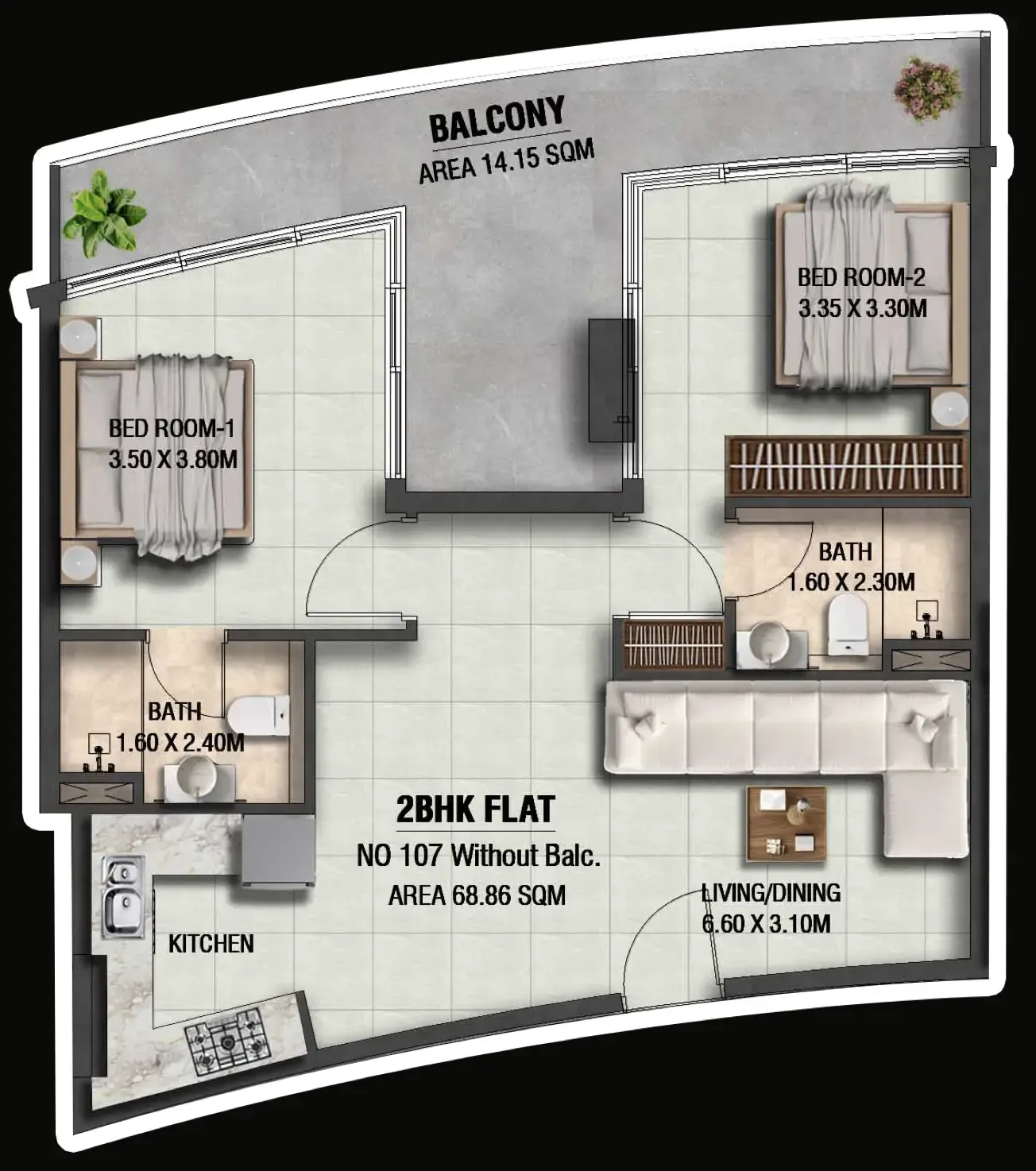 Lincoln Star Residence 4 — планировка 2 BR Type F