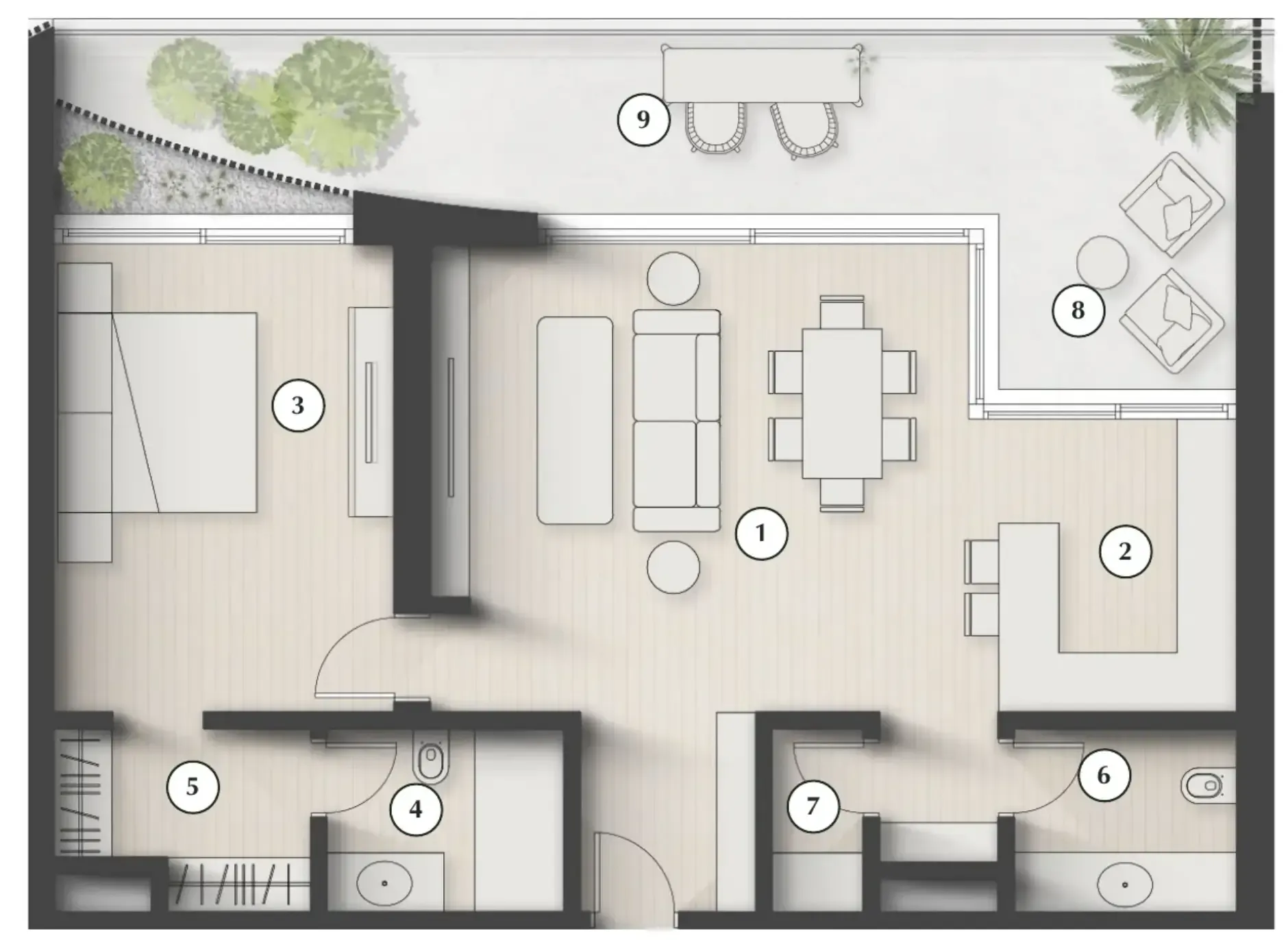 Lunaya Terraces — планировка 1 BR Type AA