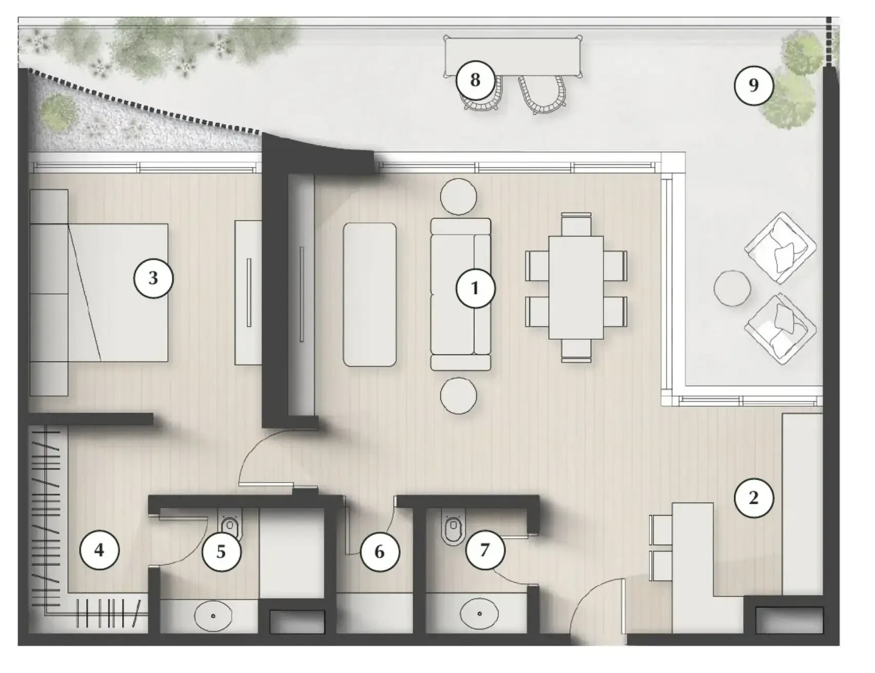 Lunaya Terraces — планировка 1 BR Type AB