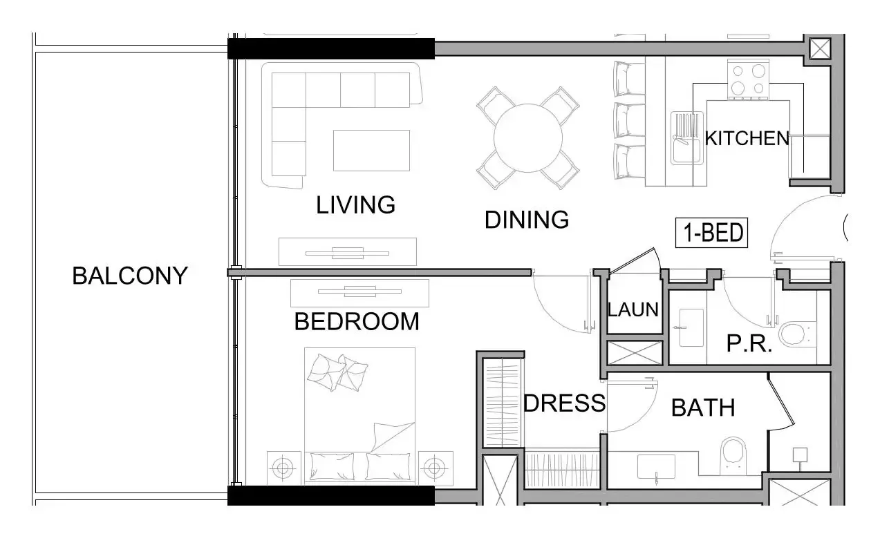 Damac Lagoons Views Phase 3 — планировка 1 BR Type K