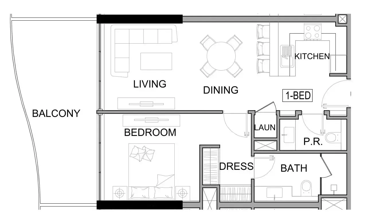 Damac Lagoons Views Phase 3 — планировка 1 BR Type H
