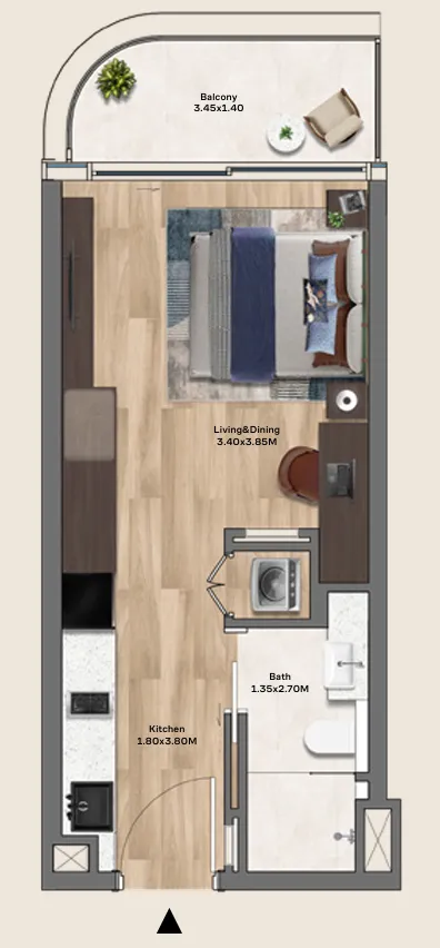 Mövenpick Residences Dubai Motor City Phase 1 — планировка STD Type A