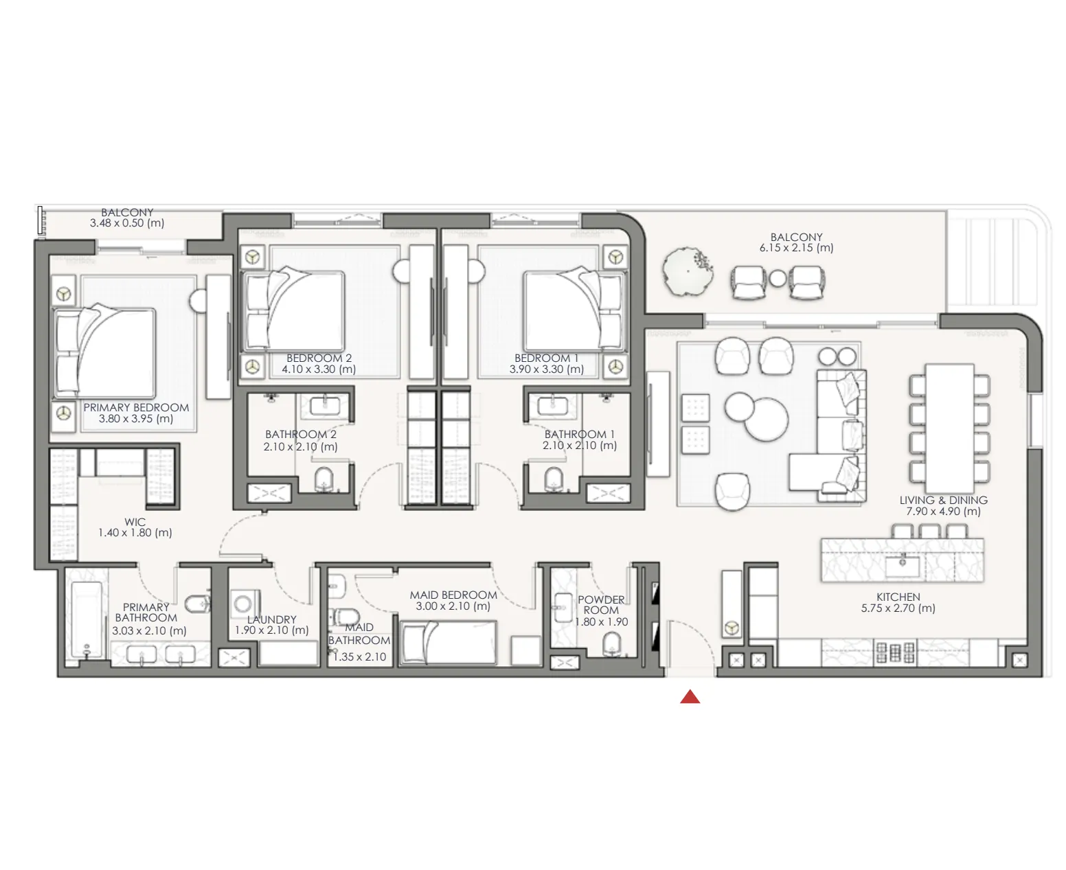 Palm Central Private Residences Phase 2 — планировка 3 спальни