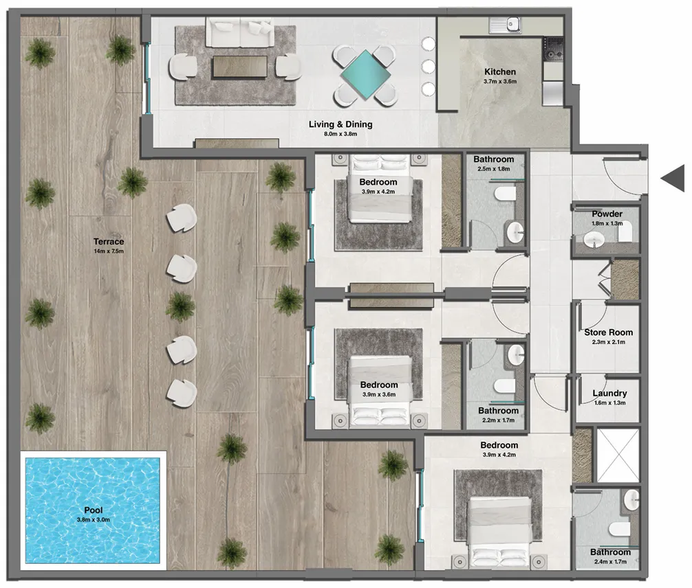 Pristine By Zoya — планировка 3BR Type D