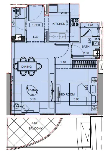 Project Maybach — планировка 1 BR Type E