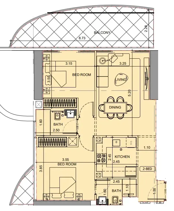 Project Maybach — планировка 2 BR Type P