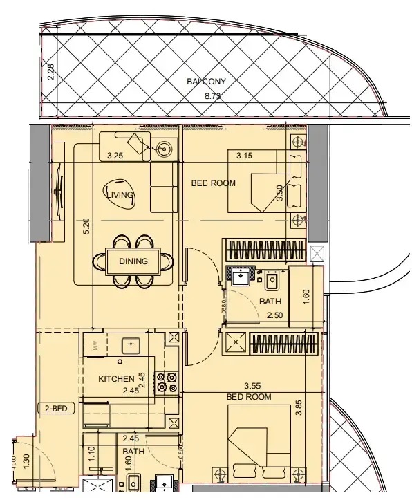 Project Maybach — планировка 2 BR Type Q