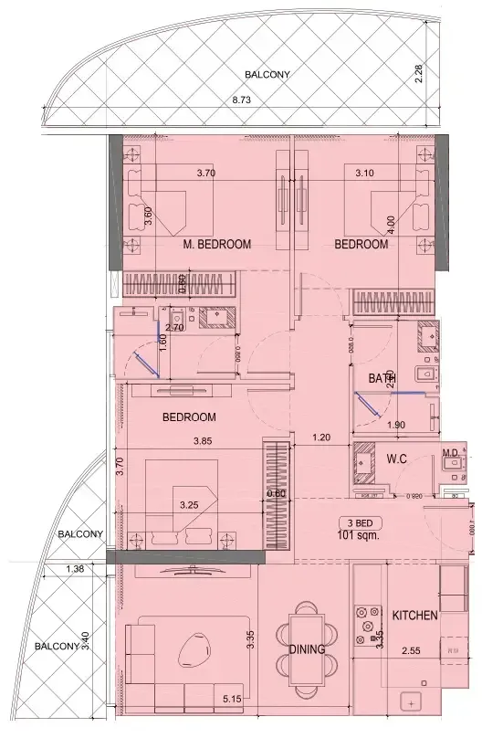 Project Maybach — планировка 3 BR Type A