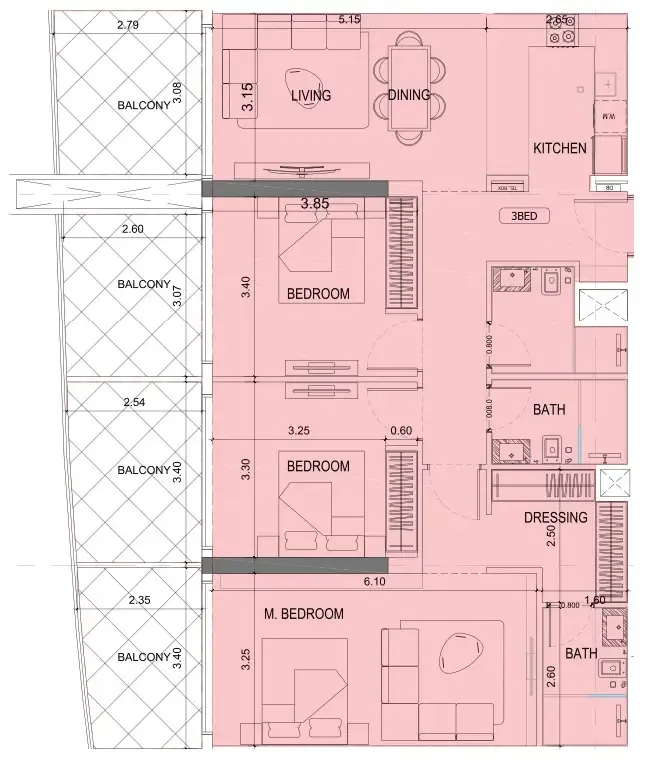 Project Maybach — планировка 3 BR Type AA