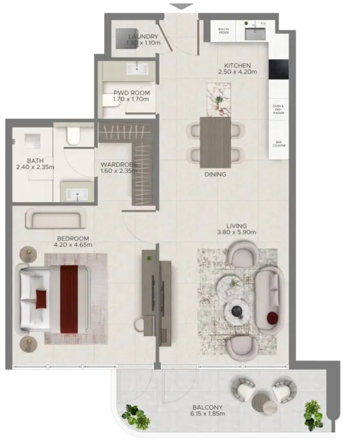 Ramada Residences by Wyndham at Dubai Islands — планировка 1 BR Type C