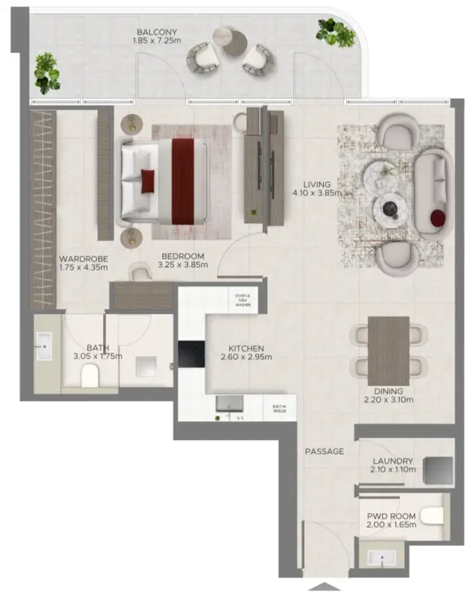 Ramada Residences by Wyndham at Dubai Islands — планировка 1 BR Type E