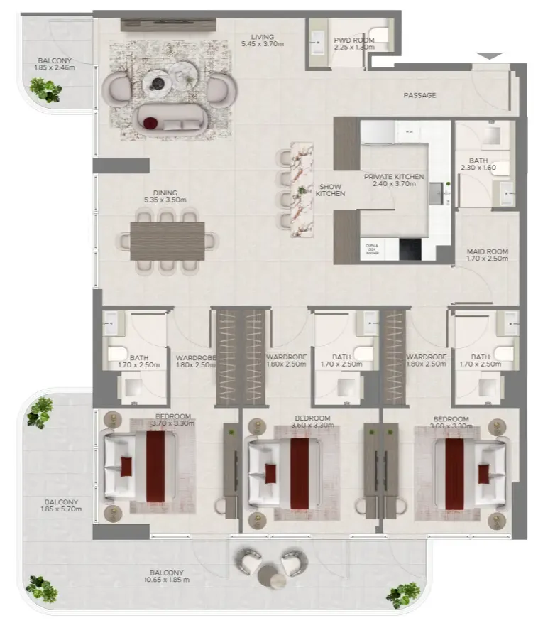 Ramada Residences by Wyndham at Dubai Islands — планировка 3 BR Type B