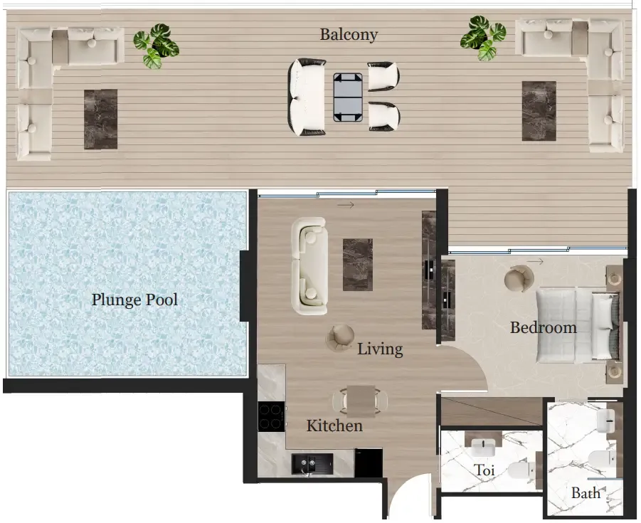Rijas Majan — планировка 1 BR Type B