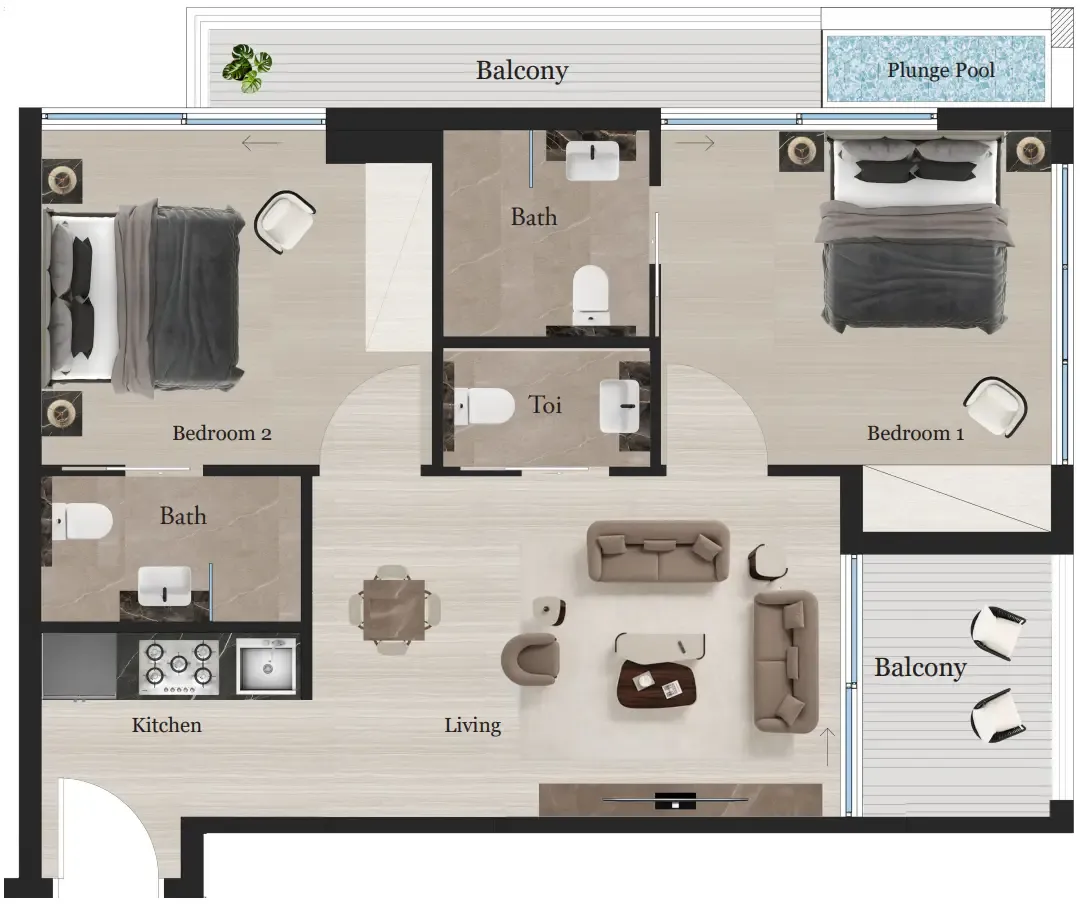 Rijas Majan — планировка 2 BR Type B