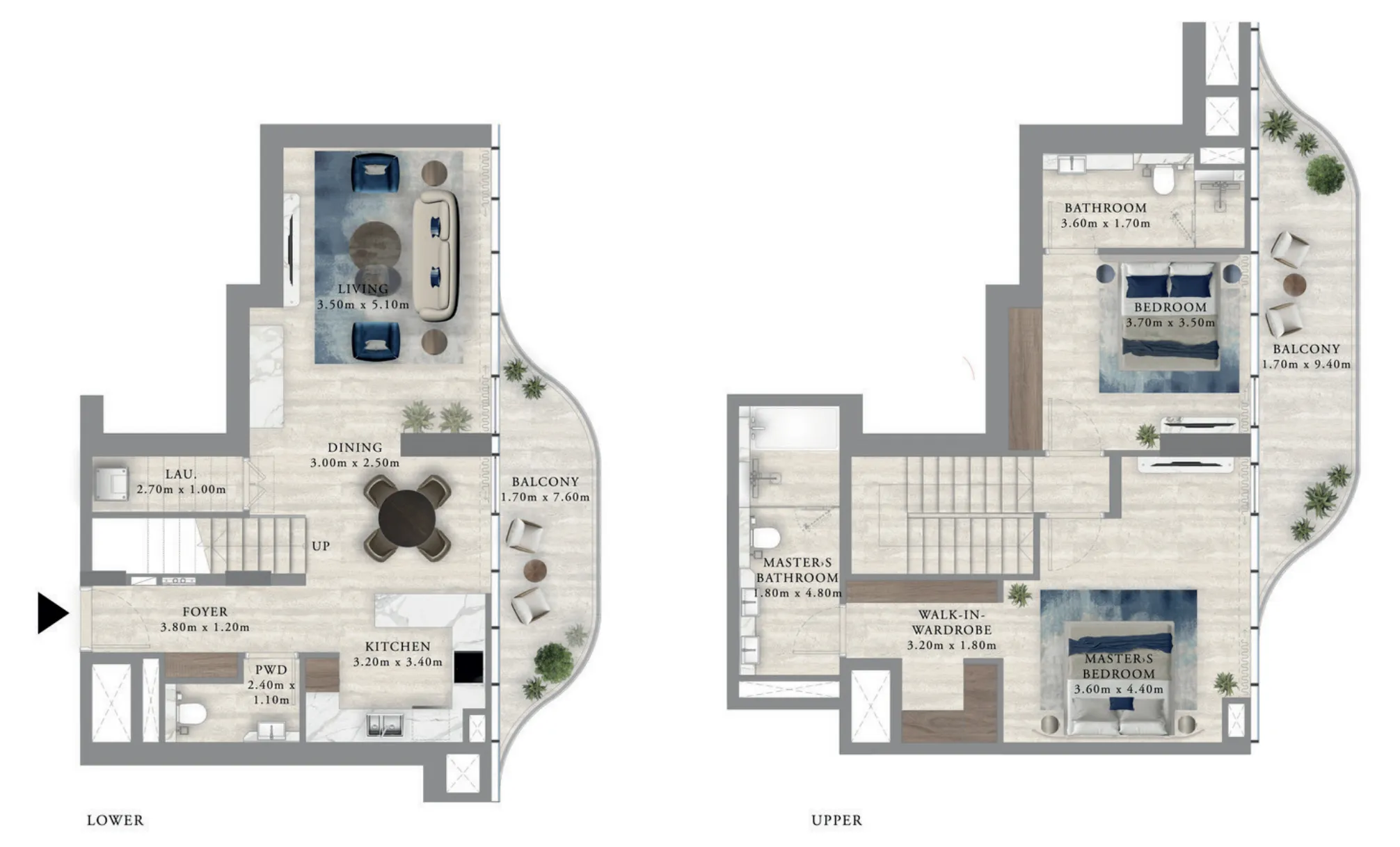Royal Yacht Club Residence — планировка 2 BR Dup Type 3