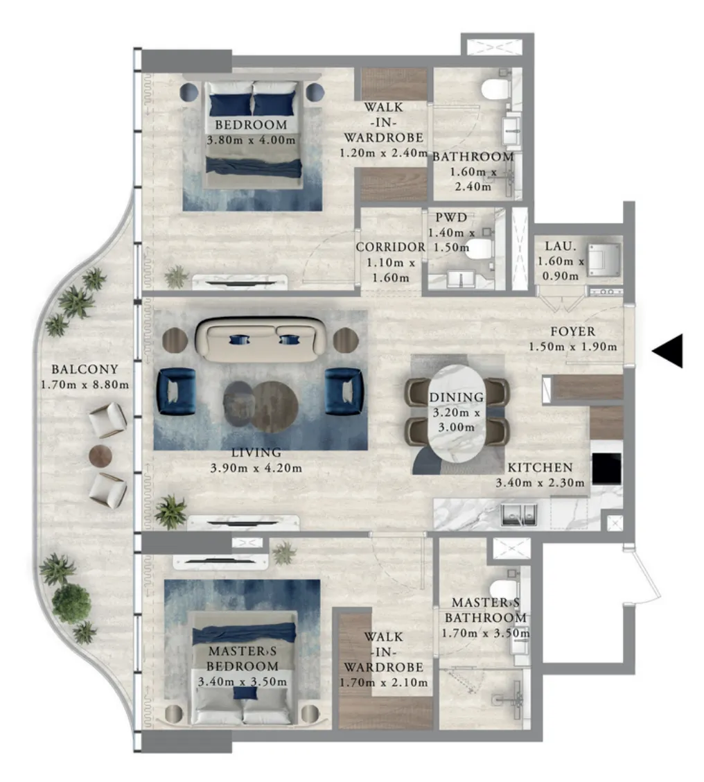 Royal Yacht Club Residence — планировка 2 BR Type 9