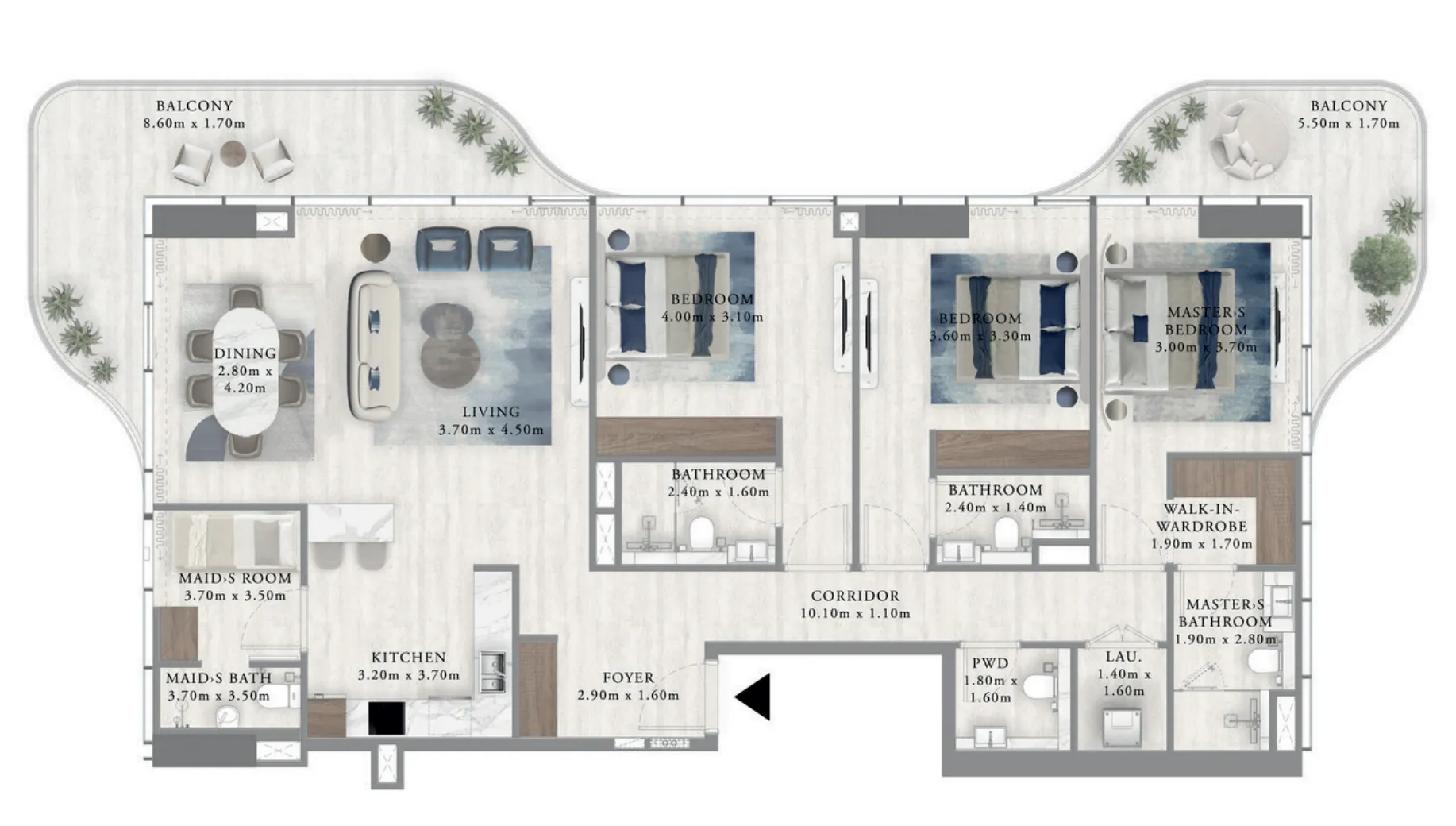 Royal Yacht Club Residence — планировка 3.5 BR Type 1D