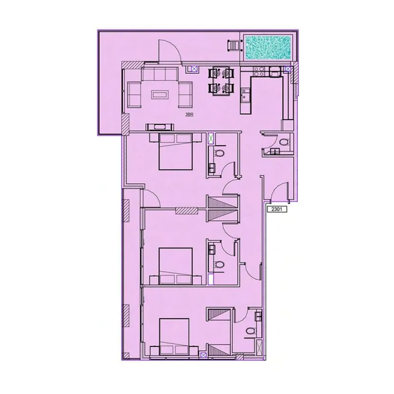 Samana Waves Phase II — планировка 3br_2301