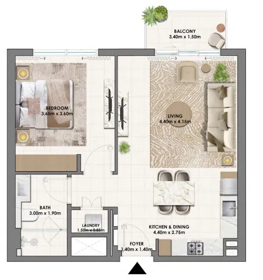 Parkwood Emaar — планировка 1 BR Type B