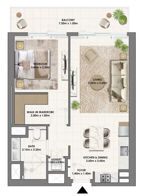 Parkwood Emaar — планировка 1 BR Type H