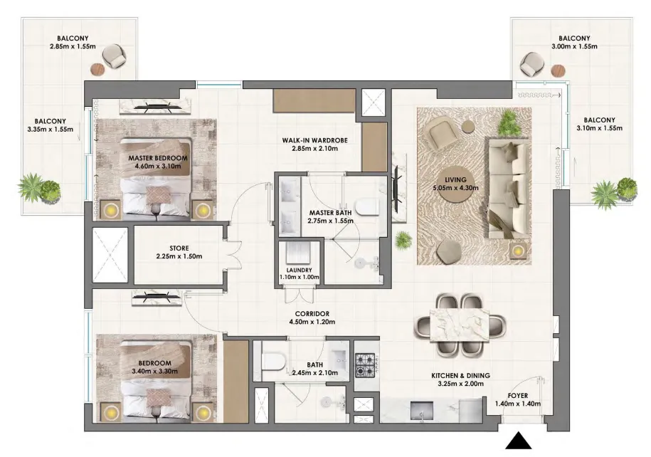 Parkwood Emaar — планировка 2 BR Type E