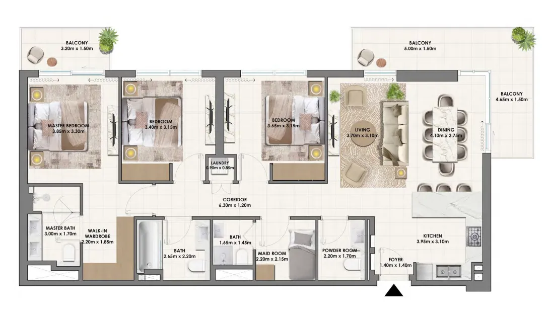 Parkwood Emaar — планировка 3 BR Type A