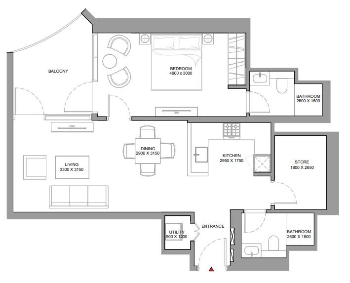 Skyvue Stellar — планировка 1 BR Type A