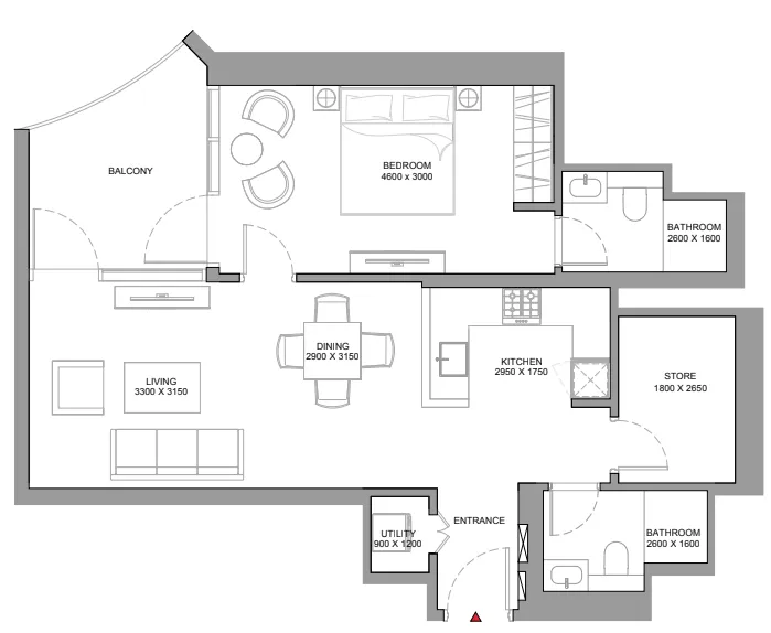 Skyvue Stellar — планировка 1 BR Type K