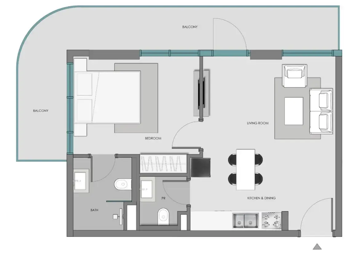 Samana Hills South 3 — планировка 1 BR Type D