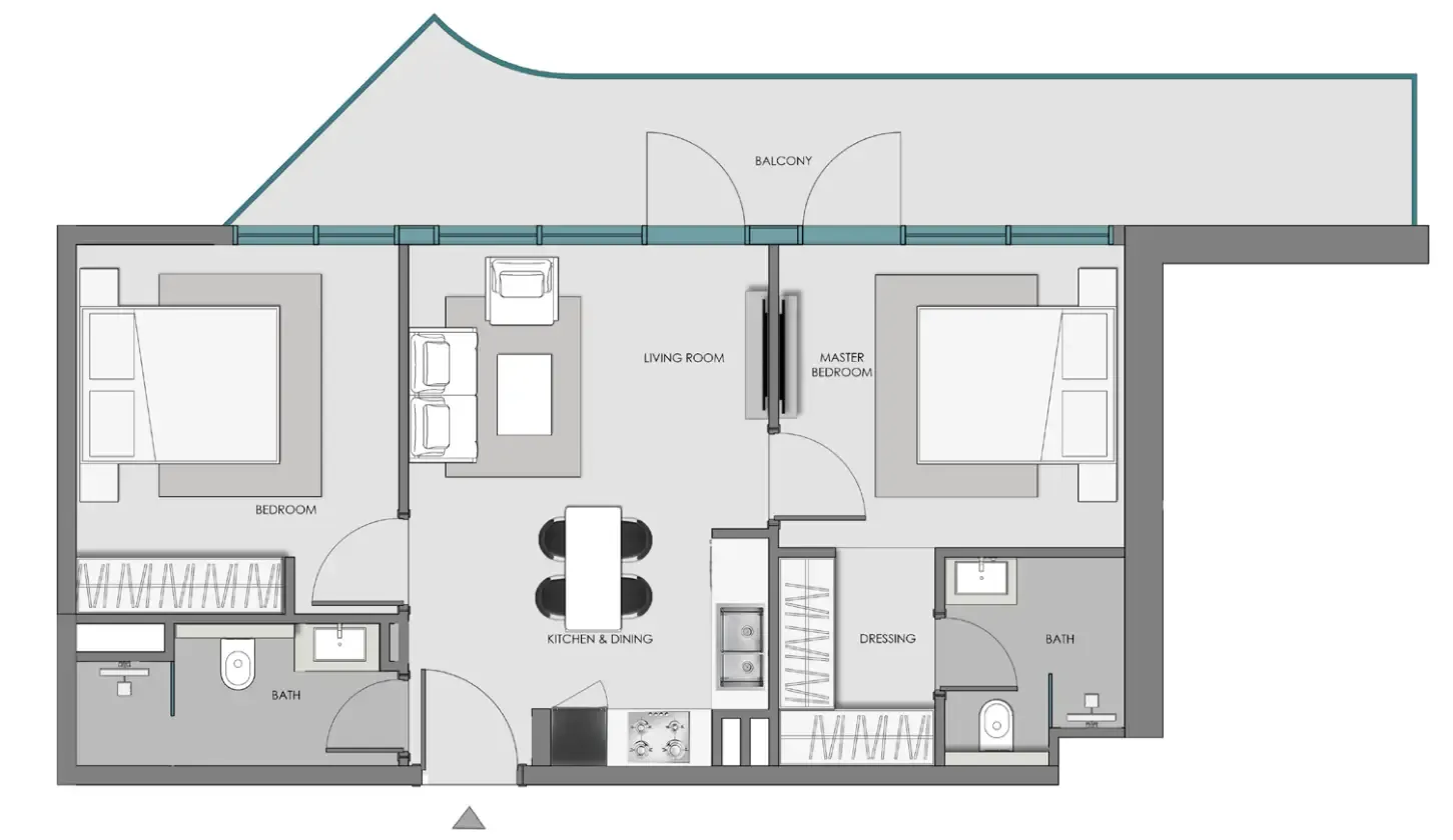 Samana Hills South 3 — планировка 2 BR Type B