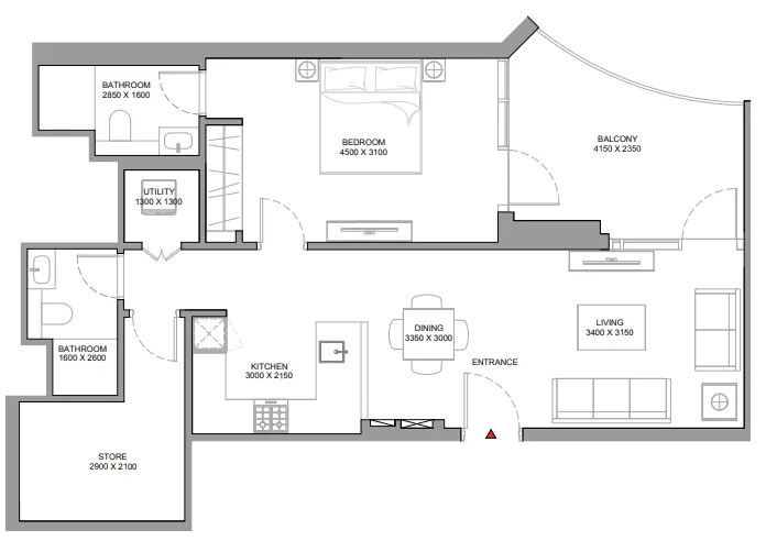 Skyvue Spectra — планировка 1 BR Type A