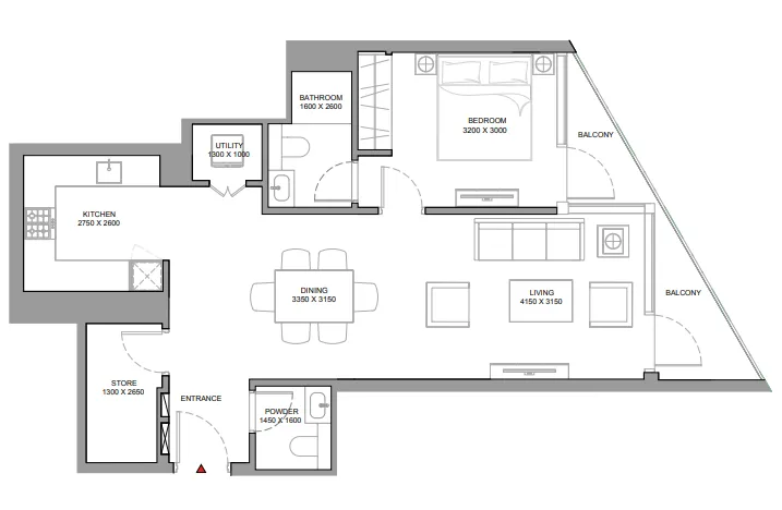 Skyvue Spectra — планировка 1 BR Type H