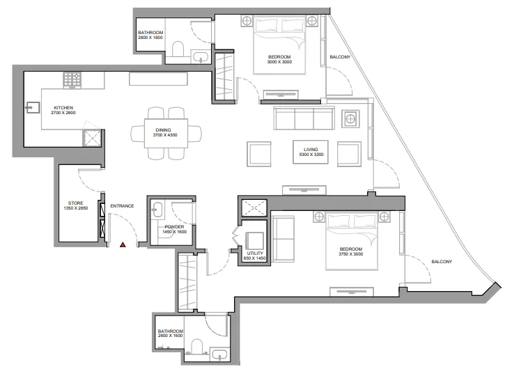 Skyvue Spectra — планировка 2 BR Type A
