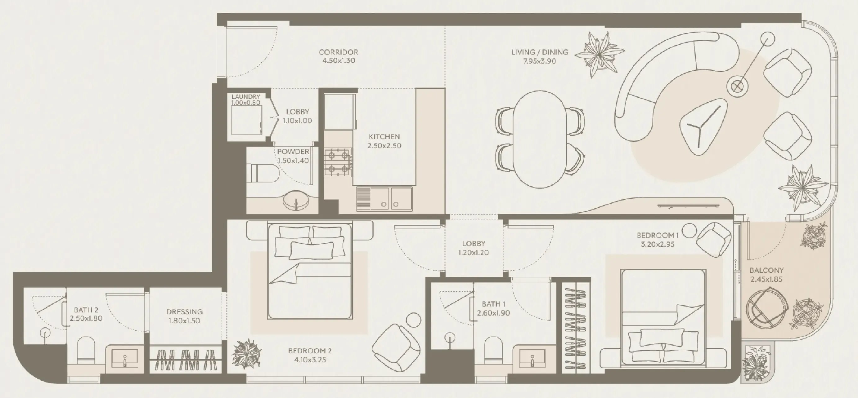 Symphony by Chaimaa — планировка 2 BR Type A