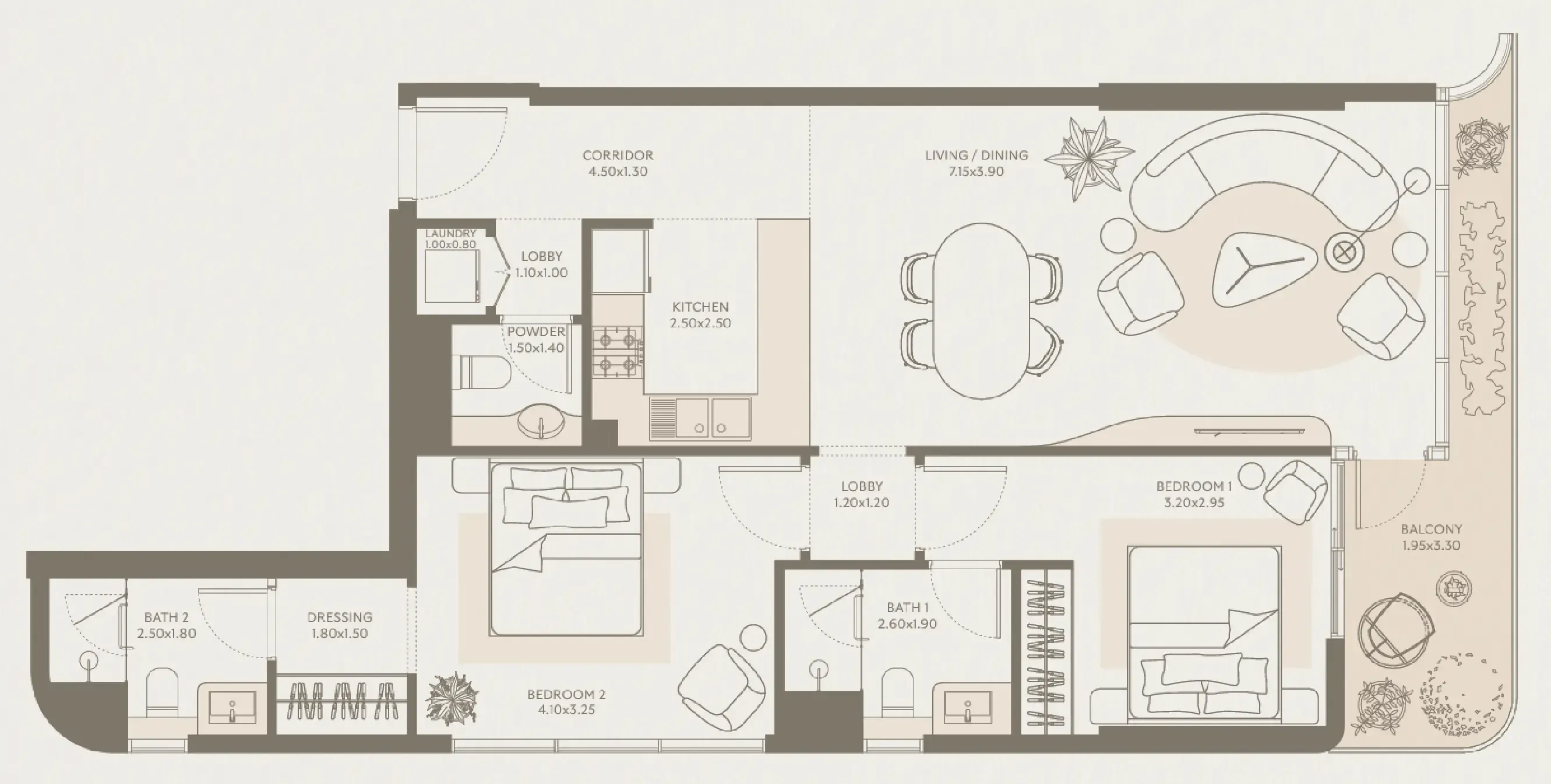 Symphony by Chaimaa — планировка 2 BR Type B