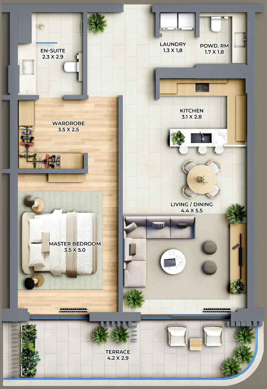 The Cape — планировка 1 BR Type A