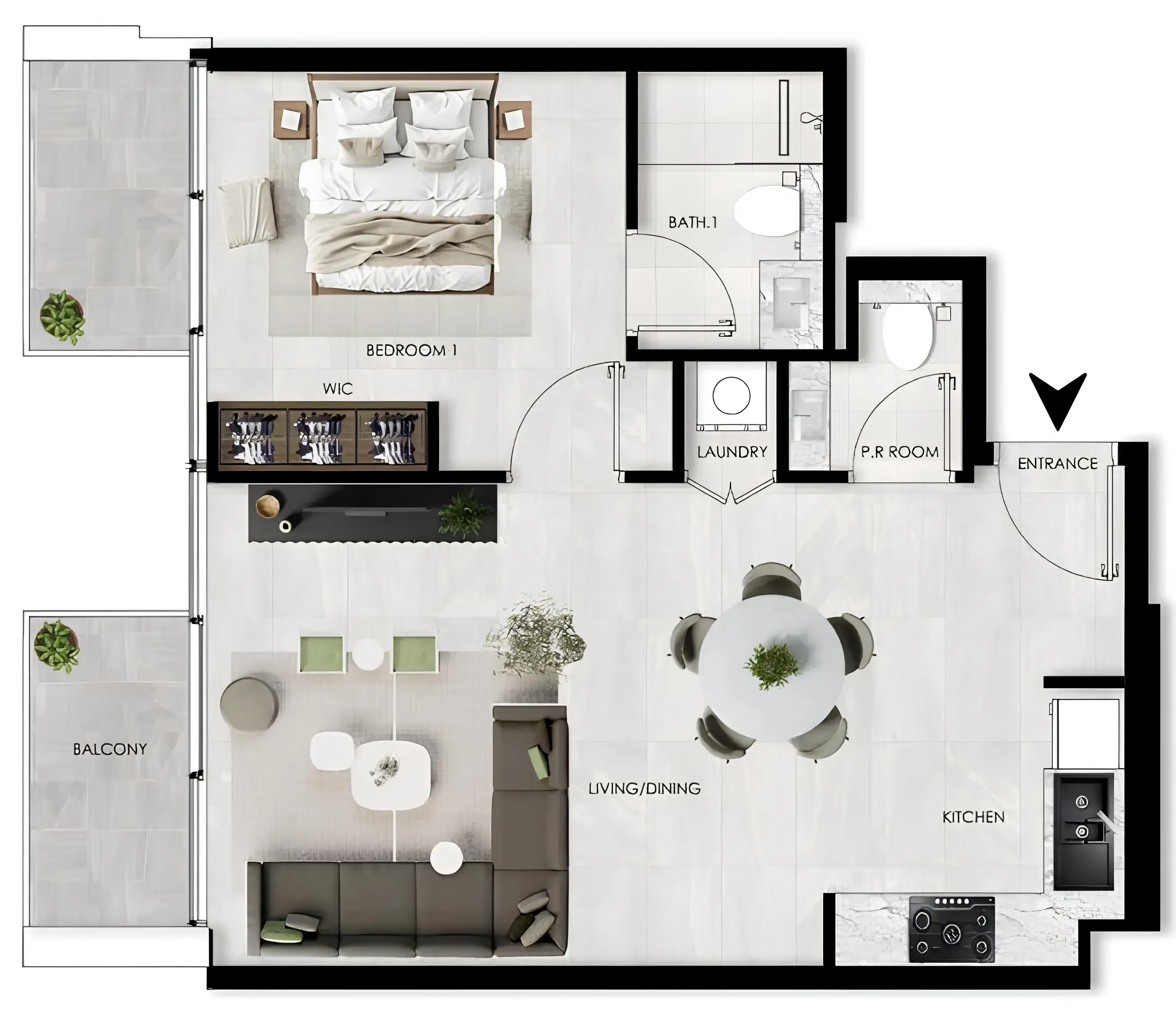 The Willows Residences — планировка 1 BR Type B