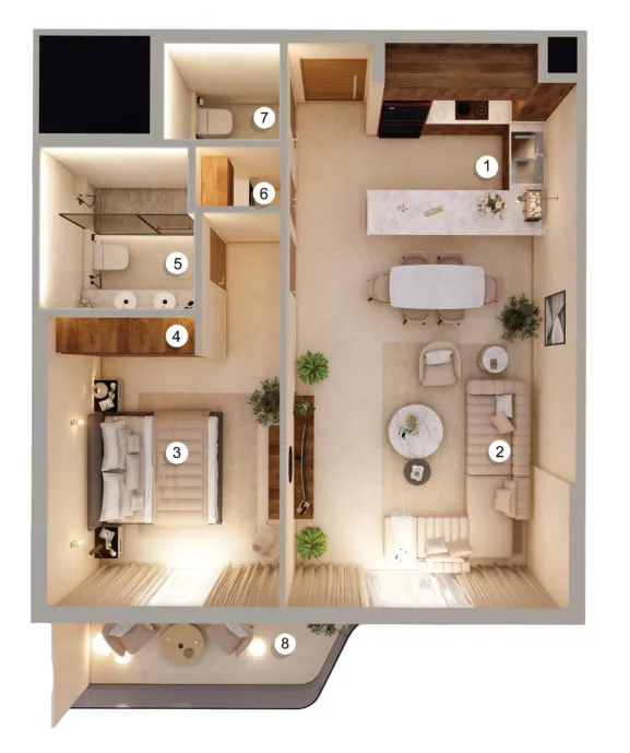 Tivanno Residence — планировка 1BR Type A