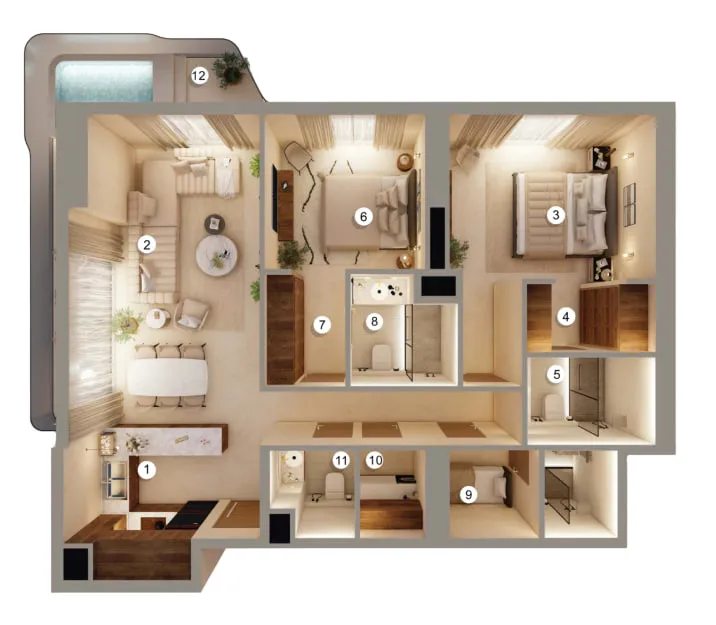Tivanno Residence — планировка 2BR Type A