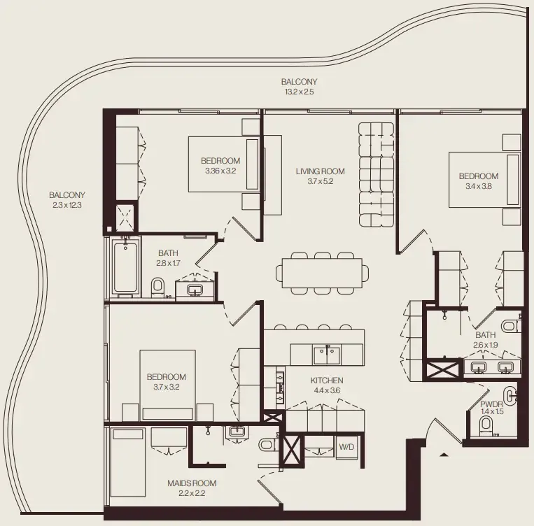 The Weave – Al Ghurair — планировка 3 BR Type A